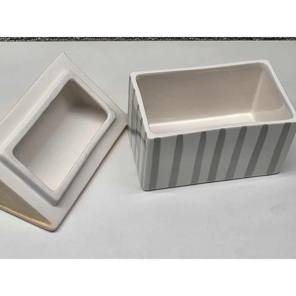 Studio Nova Portugal Ceramic House Canister Striped Cottage Trinket Box Yellow